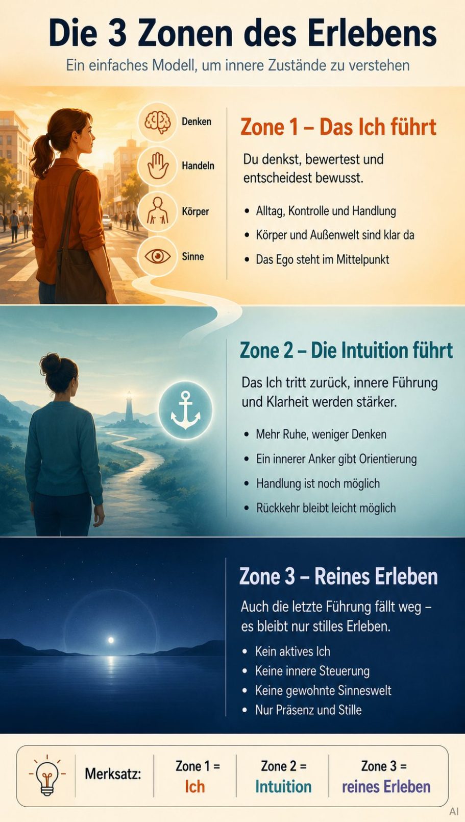 Zonen Die drei Zonen des Erlebens: Zone 1 - Das ich fühlt, Zone 2 - Die innere Stimme, Zone 3 - Neues Erleben.