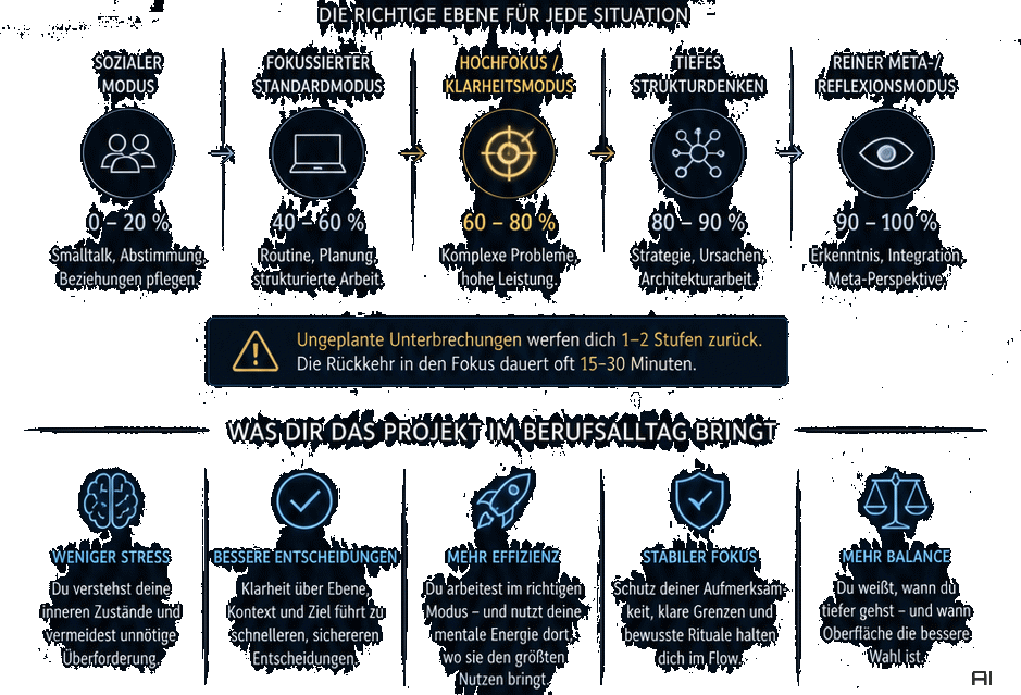 Infografik mit verschiedenen Phasen und Symbolen zur Verbesserung der Arbeitsleistung