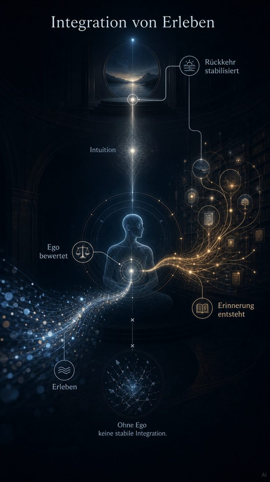 Integration von Erleben Diagramm zur Integration von Erfahrungen mit einem zentralen menschlichen Figuren-Silhouette.
