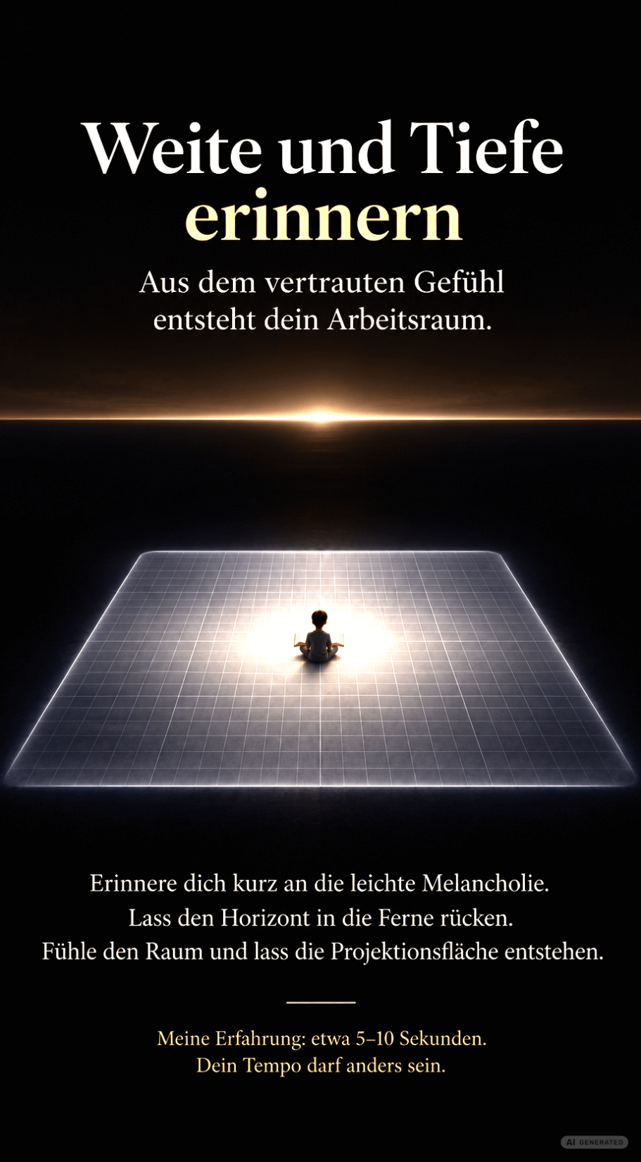 Weite und Tiefe erinnern Ein Kind sitzt auf einer Fläche und betrachtet den Horizont.
