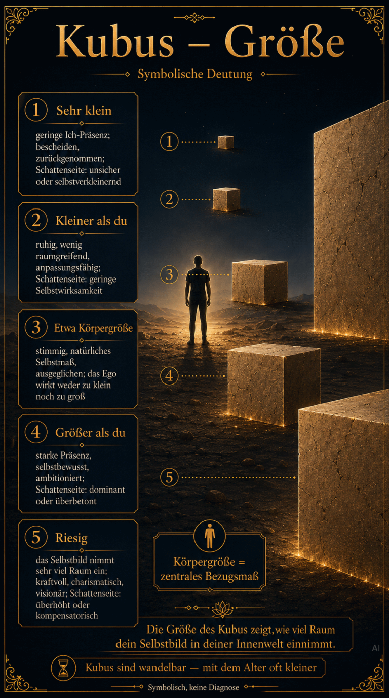 Kubus Groeße Erklärende Infografik über den Kubus, seine Eigenschaften und Dimensionen.