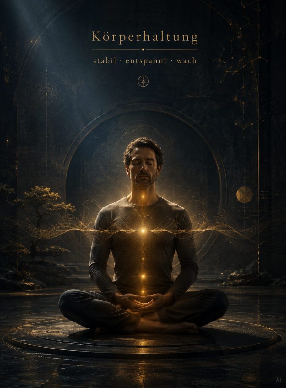 Mann in meditativer Pose, umgeben von Licht und mystischer Atmosphäre.