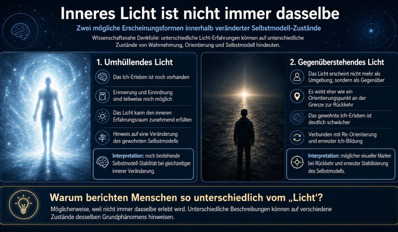 Zwei Abschnitte: inneres Licht vs. äußeres Licht mit erklärenden Texten und Symbolen.