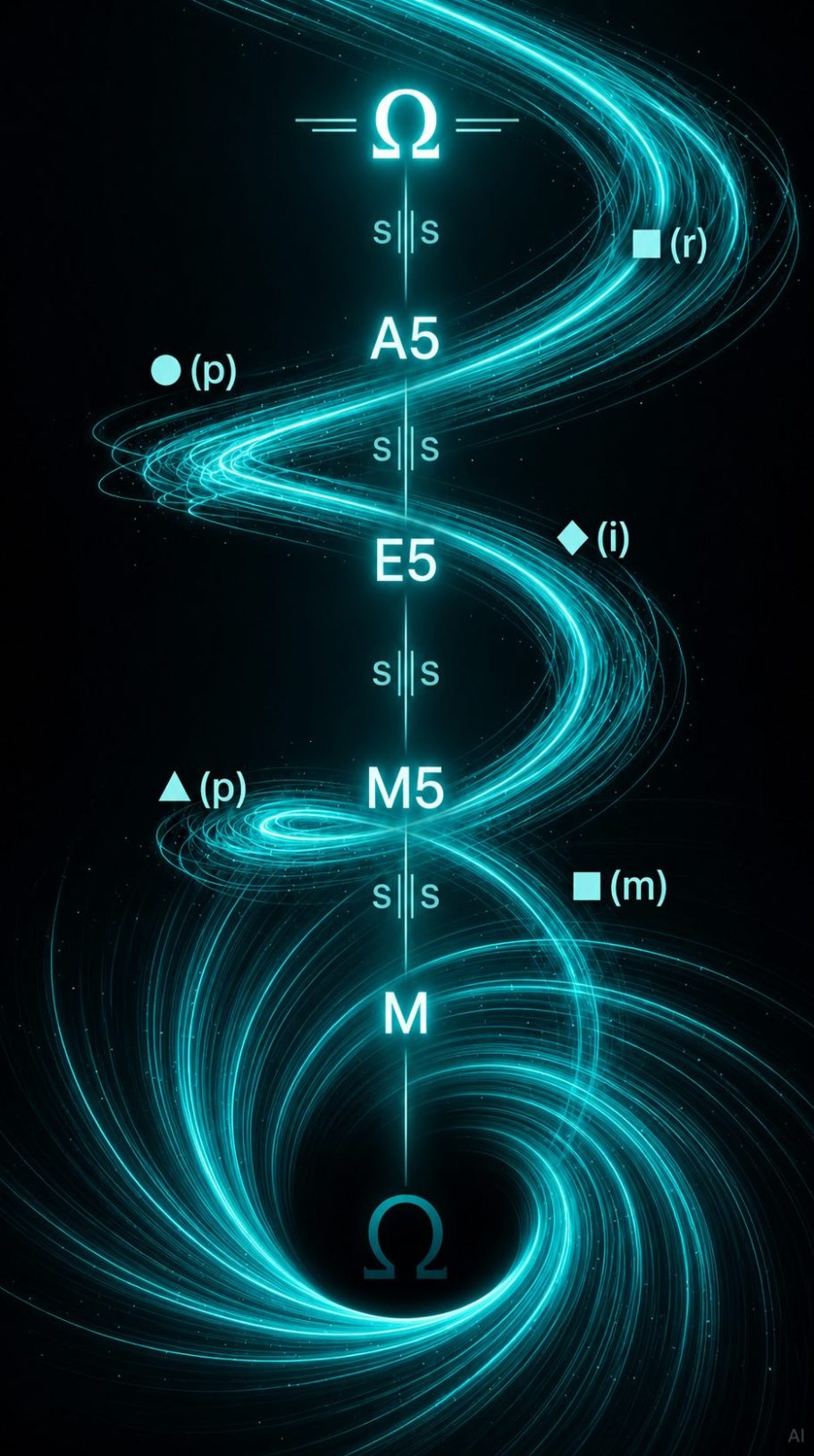 Selbstmodell Formelsystem Grafik mit einer spiralförmigen Linie und Mathematischen Parametern