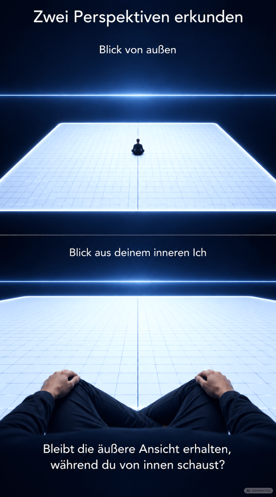Zwei Perspektiven Blick aus der Ich Perspektive über die Gedankenprojektionsfläche hinweg