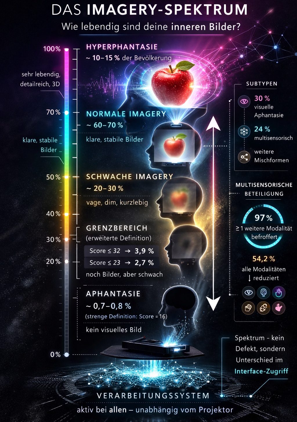 Ein Spektrum mit einer Apfelgrafik, das verschiedene Wahrnehmungslevel zeigt.