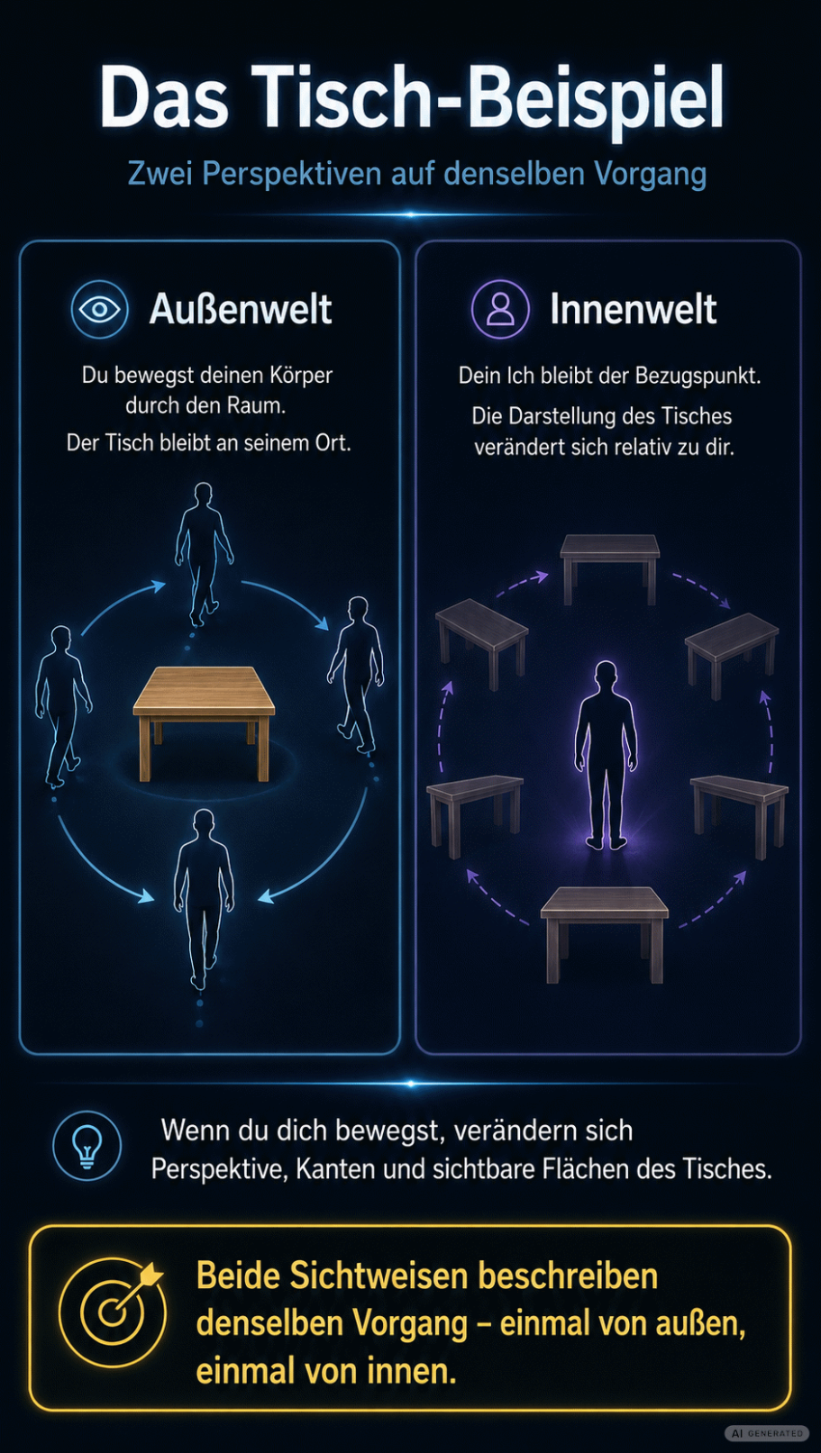 Tisch Beispiel Das Bild erklärt den Unterschied von Perspektiven im Raum