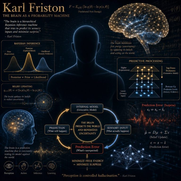 Visualisierung von Karl Fristons Theorie zum menschlichen Gehirn und einer predictive coding-Ansatz.
